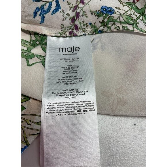 Maje Off White Silk Women's Blouse Top Size 1 Small Floral v neck feminine Flowy - Picture 6 of 8